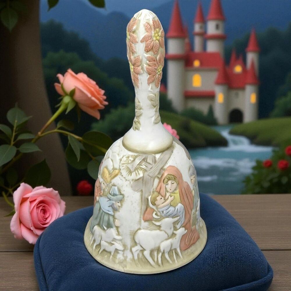 LEFTON Vintage 1982 Nativity Bell Come All Ye Faithful Hand Painted Christmas
